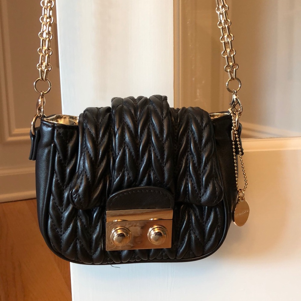 Big Buddha black & gold quilted mini bag & chain